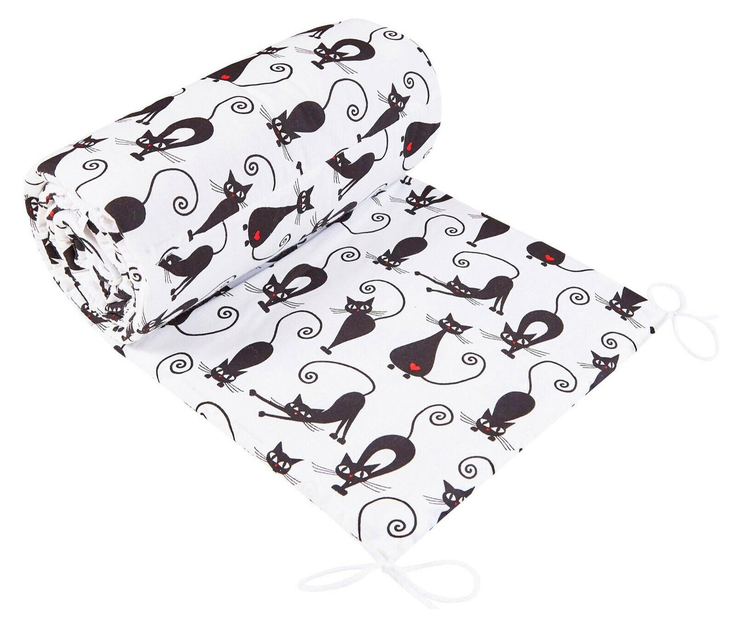 Baby Padded Bumper 100% Cotton To Fit Crib All Round 260cm Black Cat