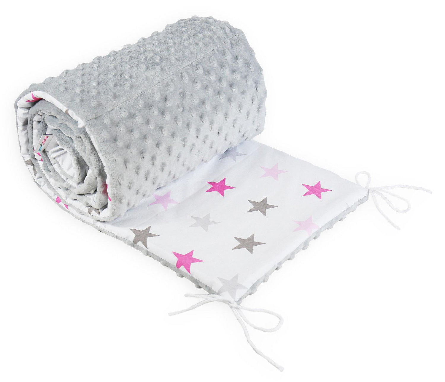 Baby dimple padded bumper nursery protection fit cot bed 140x70 190cm Grey / Pink grey stars