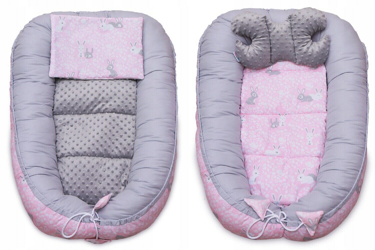 Baby 6pc Double-sided soft infant Cocoon Bunny Pink/ Grey