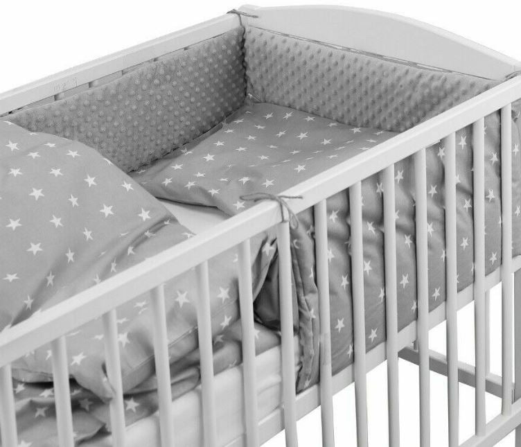 Baby 6Pc Bedding Set Pillow Duvet Bumper Fit Cot 120X60 Dimple Grey / Small White Stars On Grey