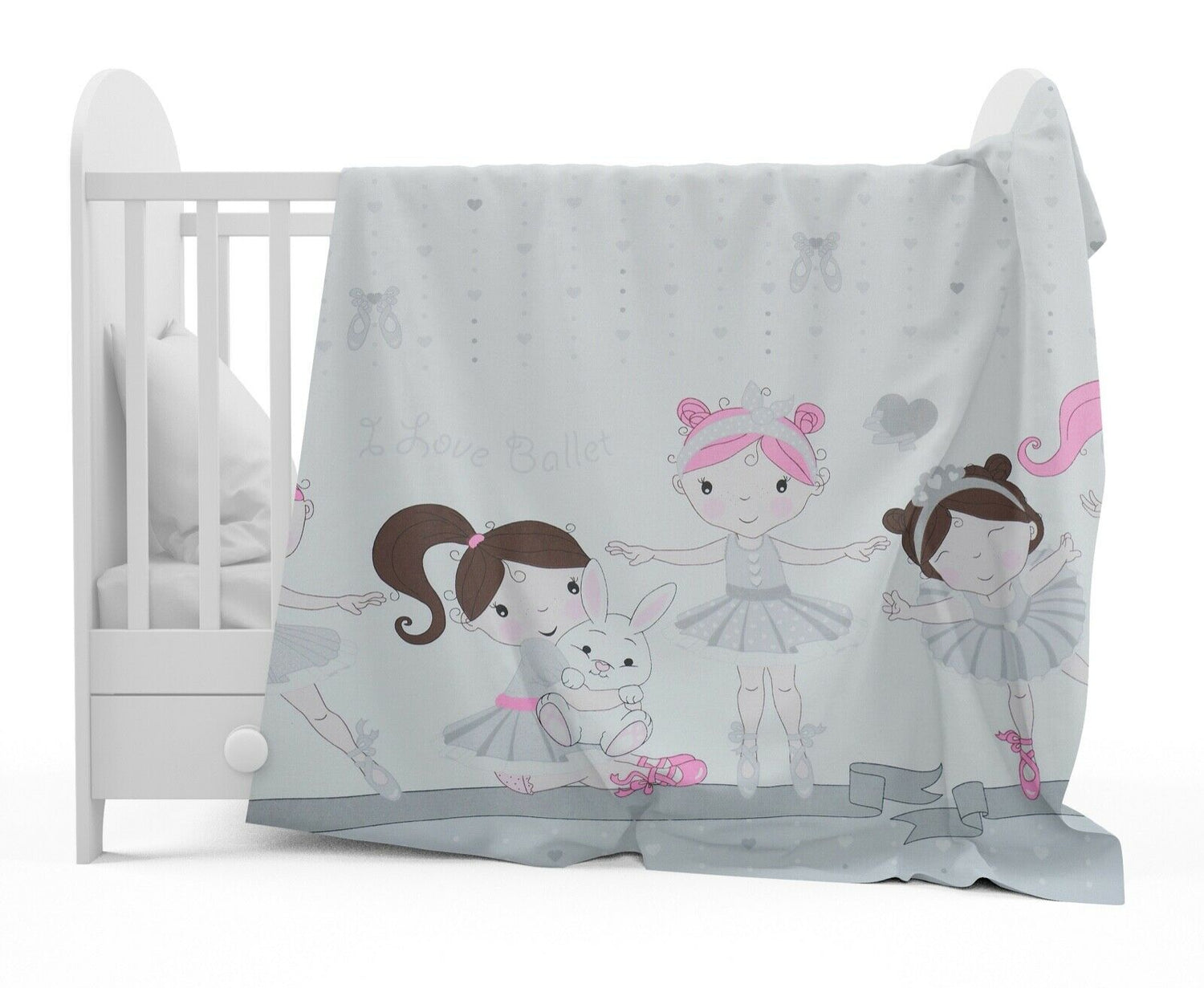 Bedding Set 4Pc Fit Kids Junior Bed 150X120 Ballerina Grey