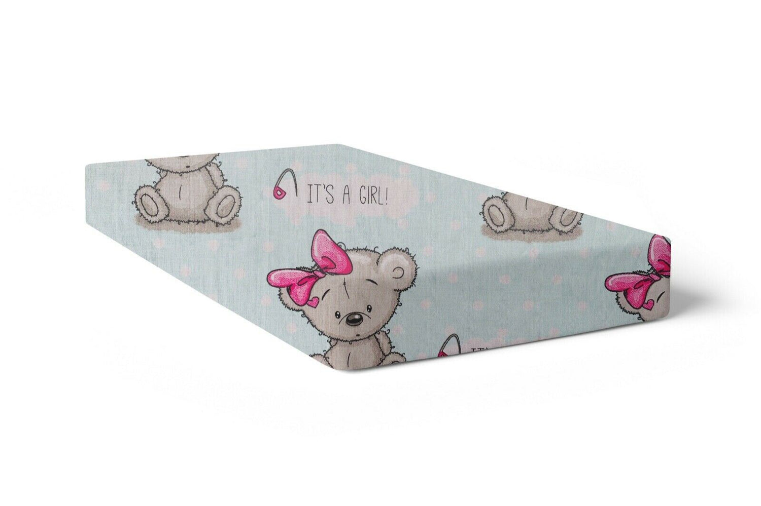 100% cotton fitted sheet printed design for baby crib 90x40cm Teddy girl mint