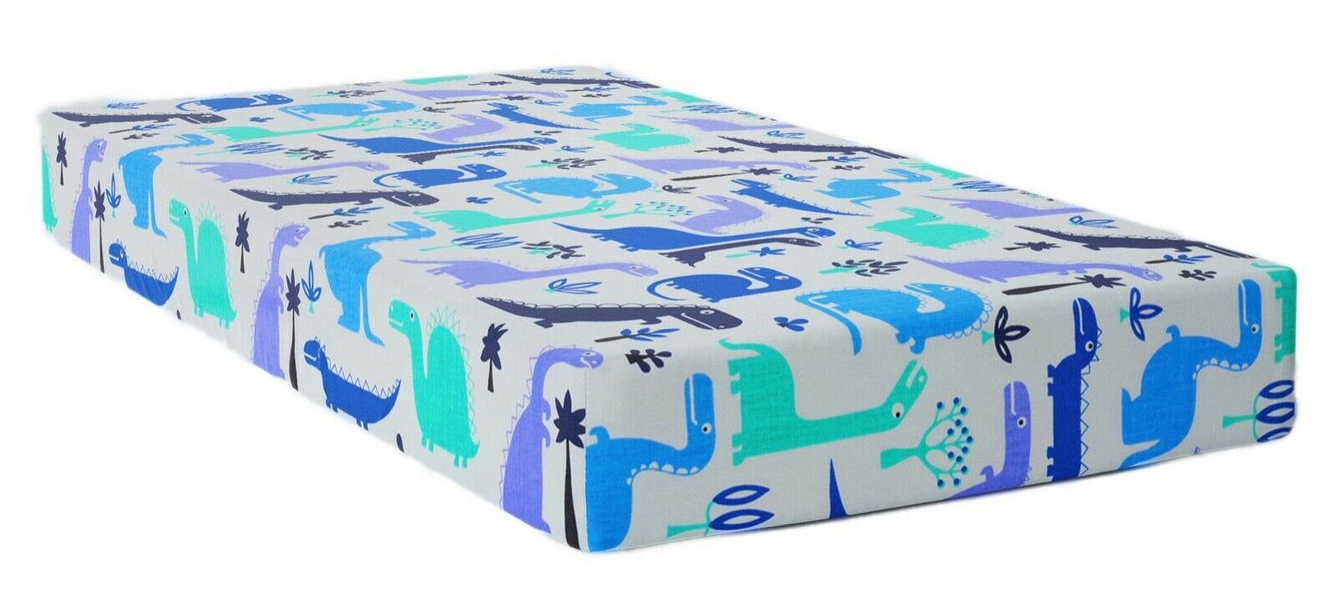 Baby Fitted Cot Sheet Printed Design 100% Cotton Mattress 120X60 cm Dinosaurs Blue