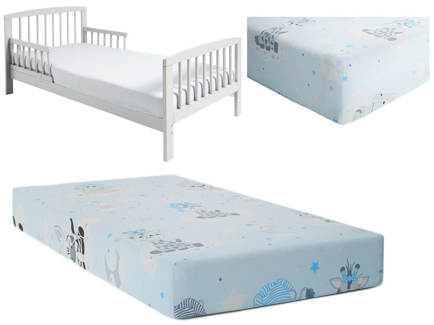 Baby Fitted Junior Bed Sheet Printed 100% Cotton Mattress 160X70cm Sweet Animals Blue