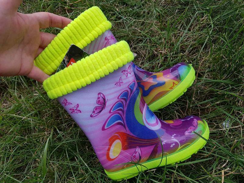 Wellies Kids Rain Snow Boots Removable Inner Lining Socks Wellington Purple Butterfly
