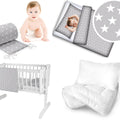 Baby 5pc Bedding Set Cotton Pillow Duvet Bumper 70x80cm Small White Stars On Grey