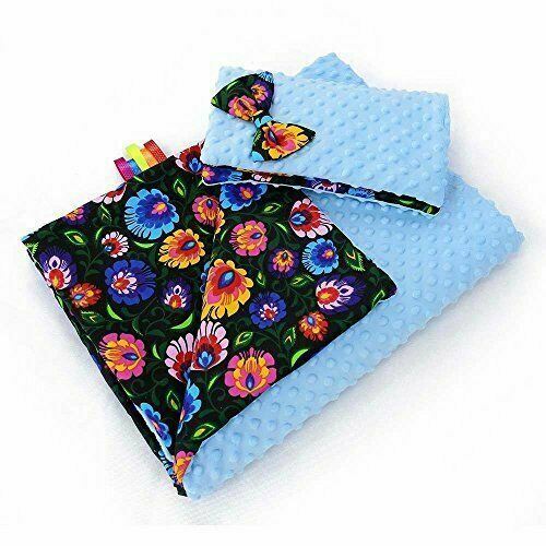 Warm Baby Blanket Dimple Quilt Pillow 100X75 Blue - Flowers On Black