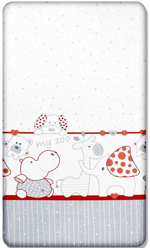 Baby Fitted Cot Sheet Printed Design 100% Cotton Mattress 120X60 cm Zoo Red - MyHappy Baby