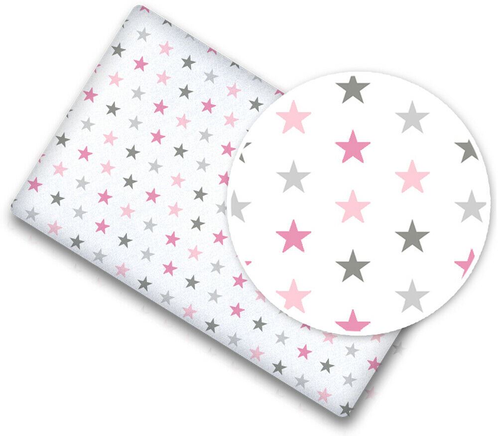 100% cotton fitted sheet printed design for baby crib 90x40cm Grey pink stars