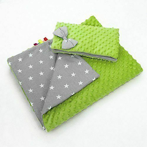 Warm Baby Blanket Dimple Cotton Quilt Pillow Double Sided 100X75cm Green - Small White Stars On Grey