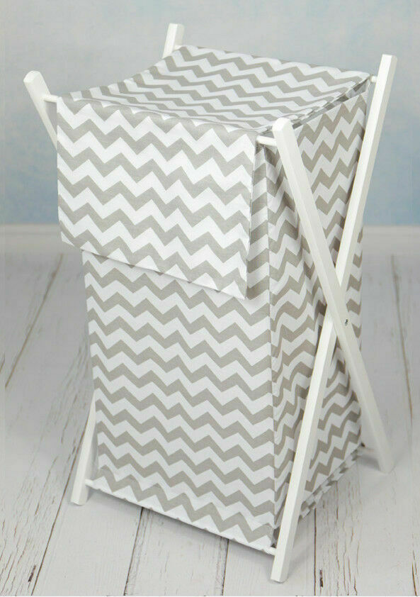 Laundry Basket with white wooden frame and storage removable linen ZIG ZAG