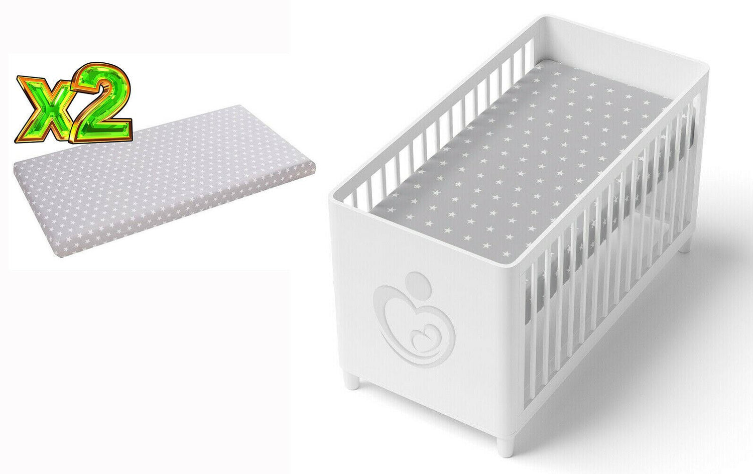 2-pack soft fitted sheet jersey stretchy cotton fit Crib/Cradle 90x40 Small stars with grey