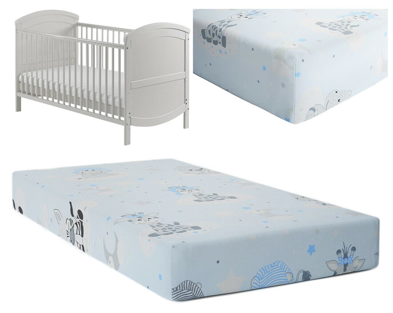 Baby Fitted Cot Bed Sheet Printed 100% Cotton Mattress 140X70cm Sweet Animals Blue