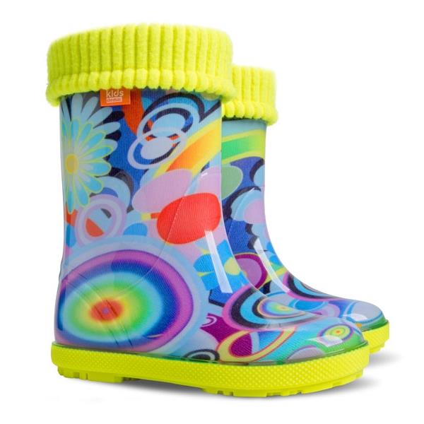 Wellies Kids Rain Snow Boots Removable Inner Lining Socks Wellington Funny Circles