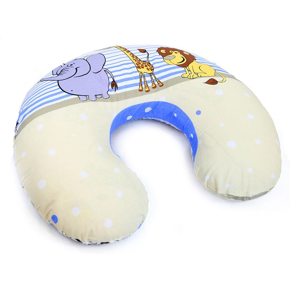 Baby Feeding Pillow + Removable Cover Cotton Newborn Maternity Safari Blue