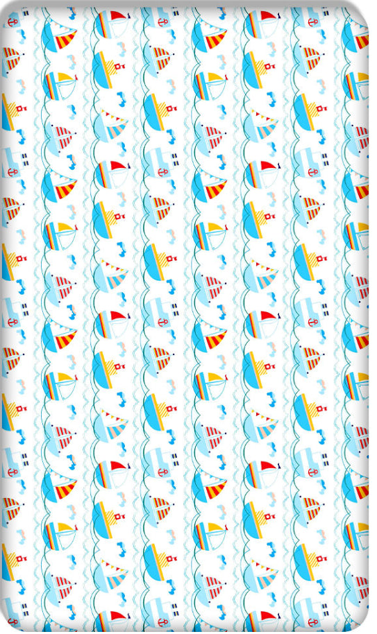 Baby Fitted Junior Bed Sheet Printed 100% Cotton Mattress 160X70cm Boats