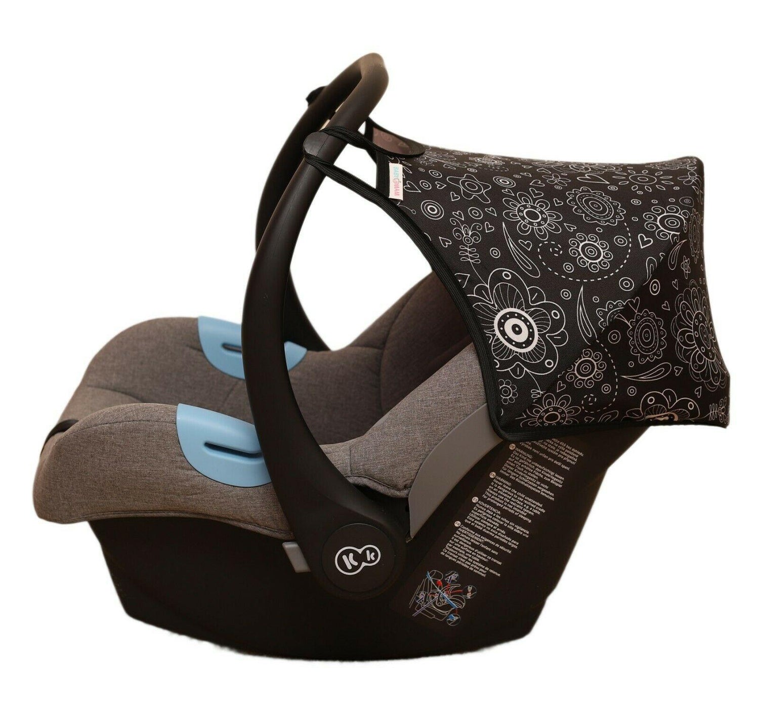 Car Seat Hood Replacement Universal Baby Cover Wind Sun Canopy Shade Waterproof - White Flowers With Black