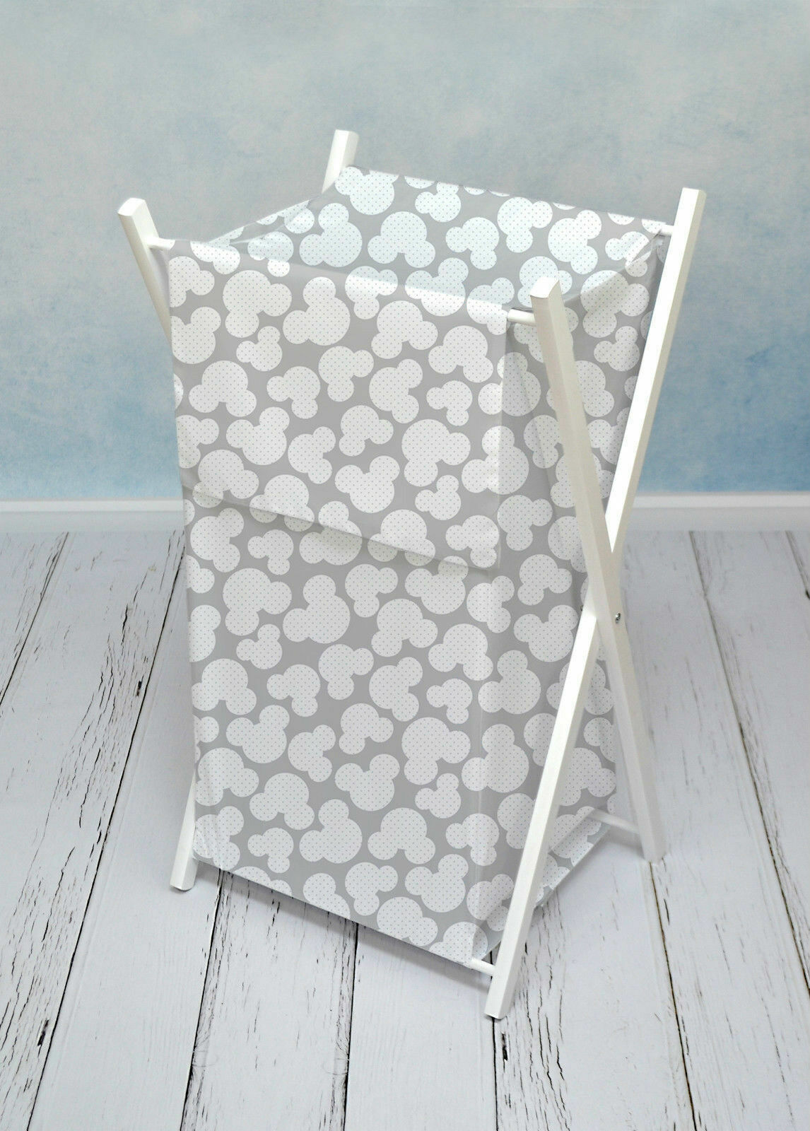 Laundry Basket with white wooden frame and storage removable linen Mouse Grey