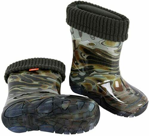 Wellies Kids Rain Snow Boots Removable Inner Lining Socks Wellington Brown Lava