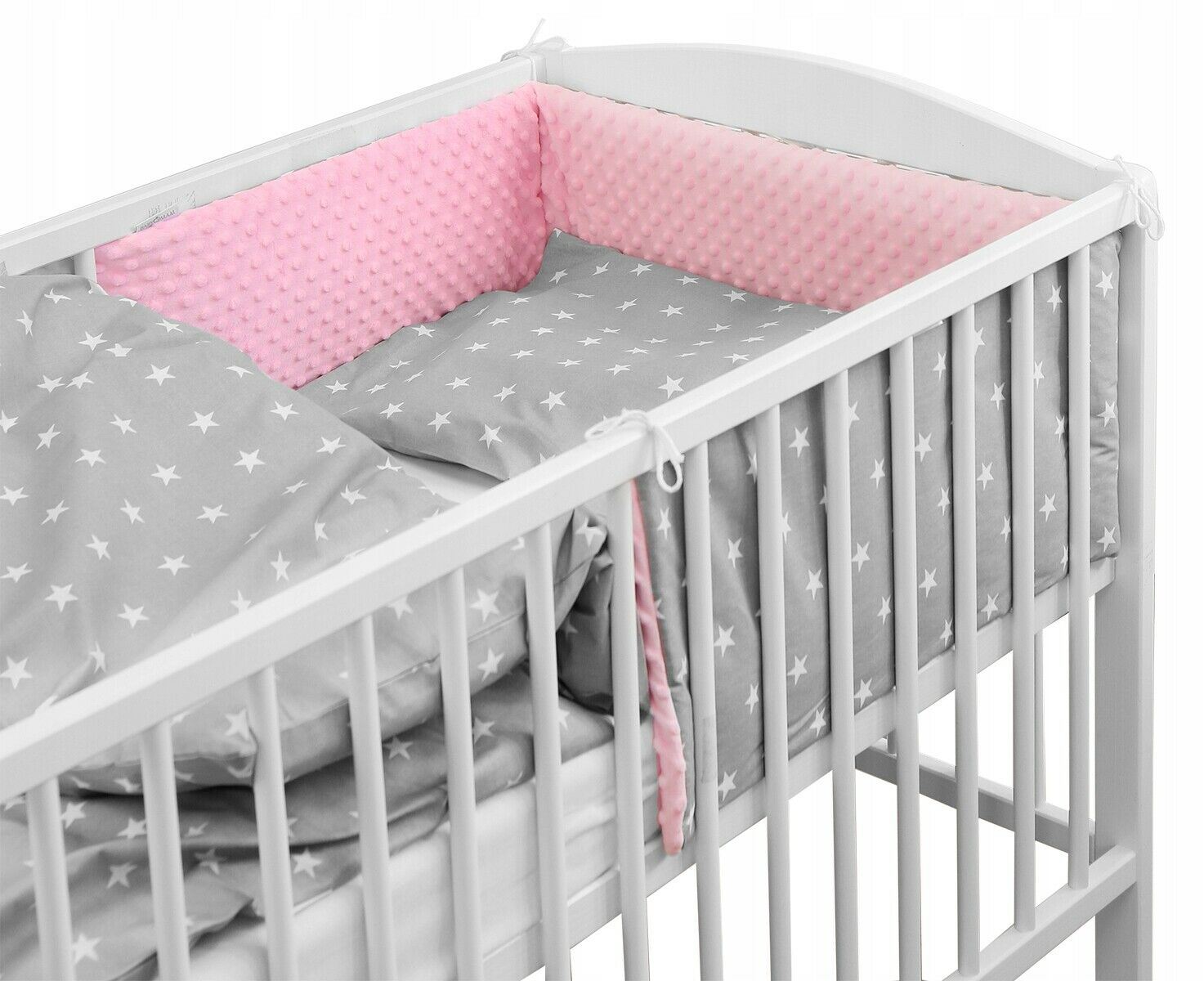 Baby dimple Cot Liner 180cm straight fit COT 120x60cm Pink/ Small white stars on grey