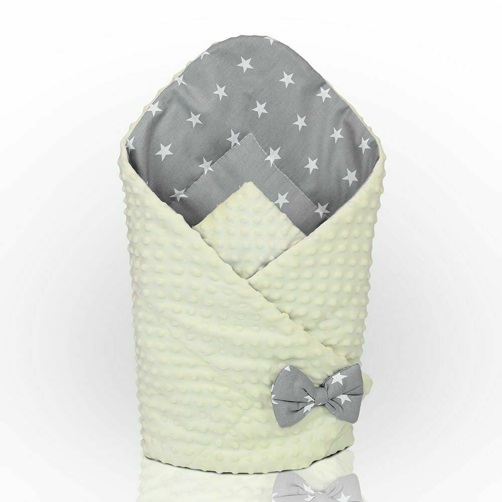 Baby Swaddle Wrap Newborn Dimple Cotton Infant Bedding Cream/ Small Stars On Grey