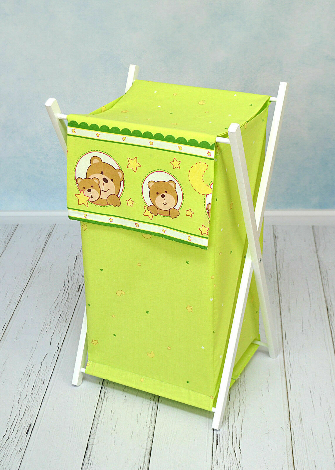 Laundry Basket with white wooden frame and storage removable linen Window Green