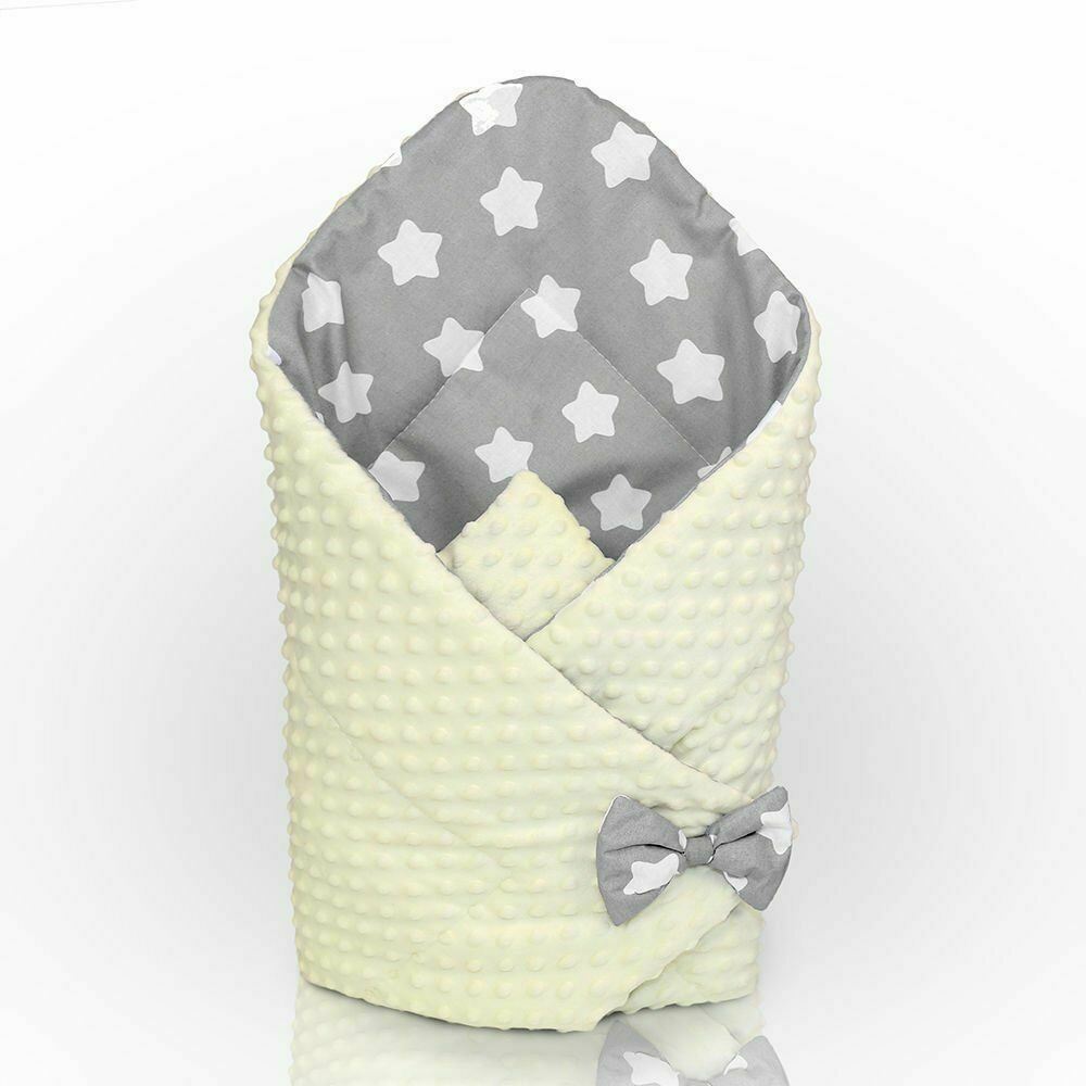 Baby Swaddle Wrap Newborn Dimple Cotton Infant Bedding Cream/ Big Stars On Grey