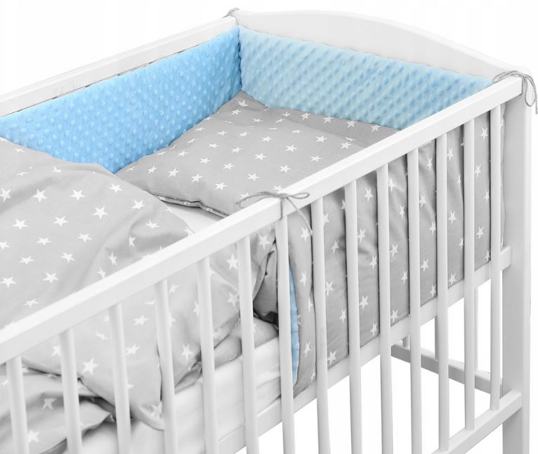 Baby 3Pc Dimple Bedding Set Pillow Duvet Bumper Fit Cotbed 140X70cm Dimple Blue/ Small White Stars On Grey