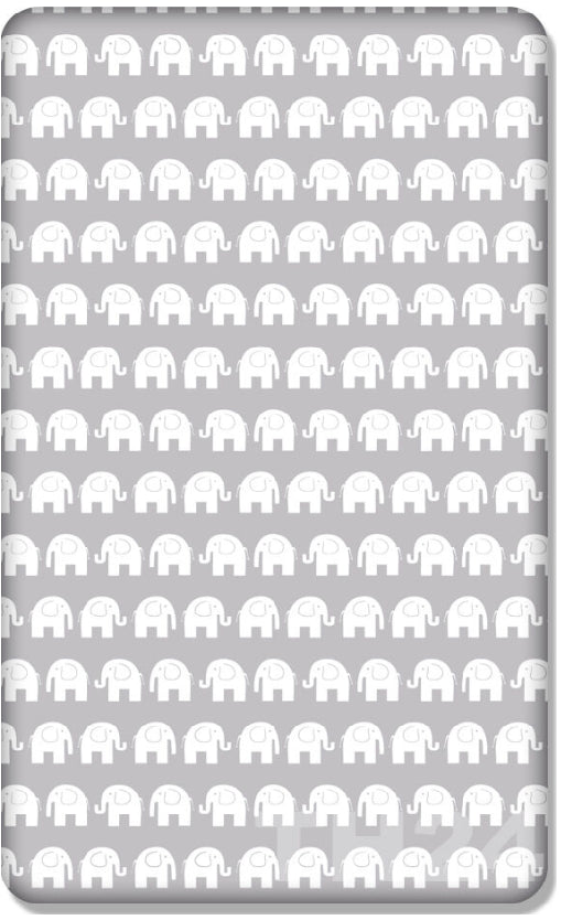Baby Fitted Cot Sheet Printed Design 100% Cotton Mattress 120X60 cm Elephants Grey
