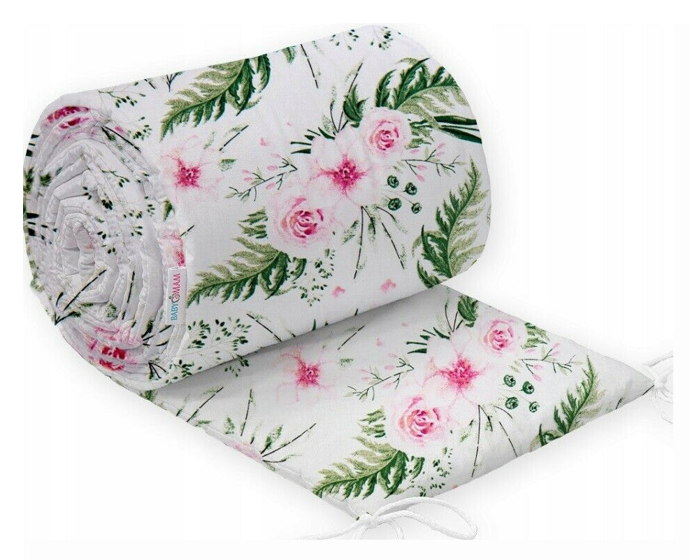 Baby Badded Bumper 180cm fit Cot 100% Cotton Garden Flowers
