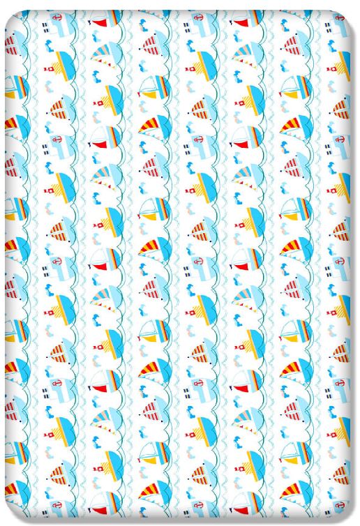 Baby Fitted Cot Sheet Printed Design 100% Cotton Mattress 120X60 cm Boats