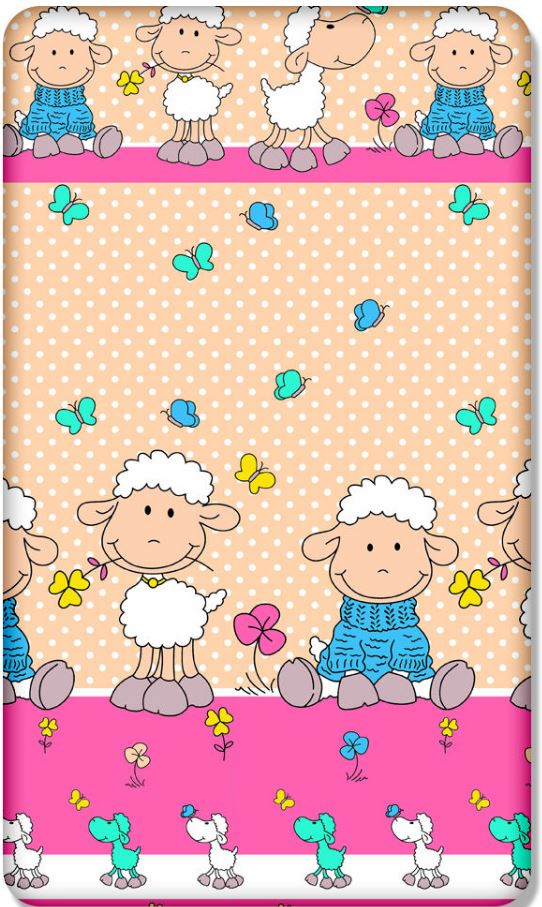 Baby Fitted Toddler Bed Sheet Printed 100% Cotton Mattress 160X80cm Sheep Ecru