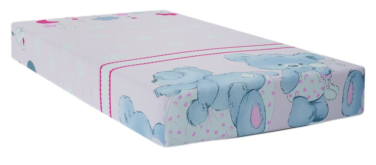 Baby Fitted Junior Bed Sheet Printed 100% Cotton Mattress 160X70cm Cuddle Bear Pink