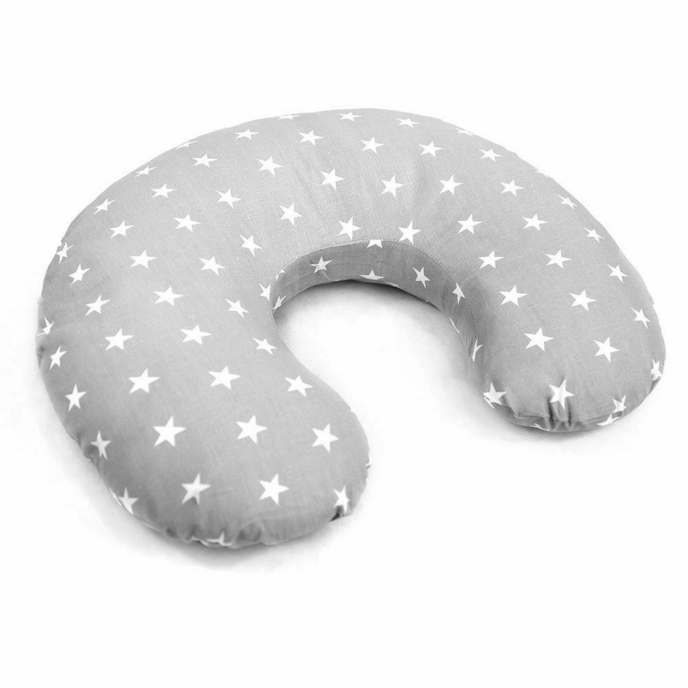 Baby feeding pillow + removable cover cotton newborn maternity small white stars on grey