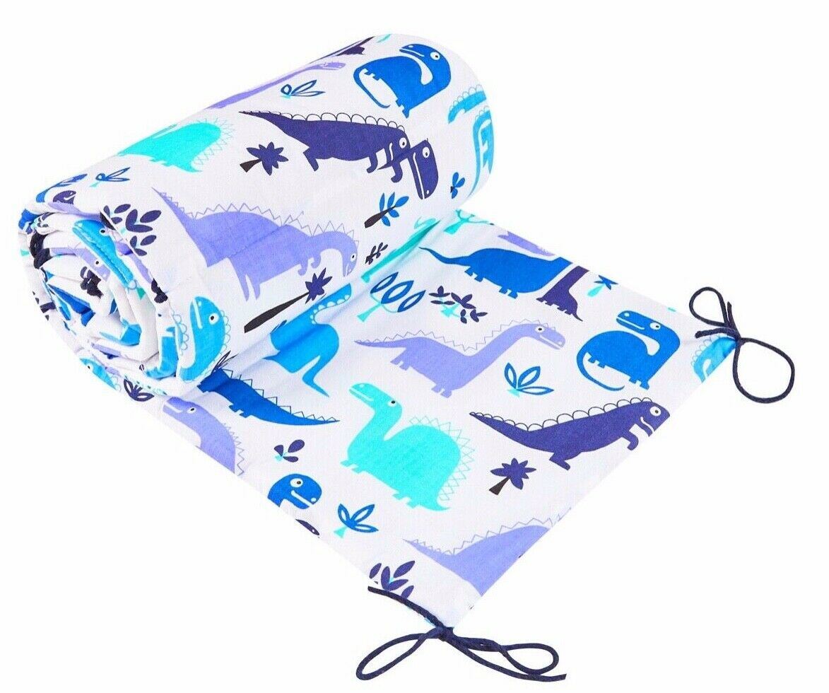 Baby 5Pc Bedding Set Pillow Duvet Quilt All-Round Bumper Fit Cotbed 140X70cm Dinosaurs Blue - MyHappy Baby