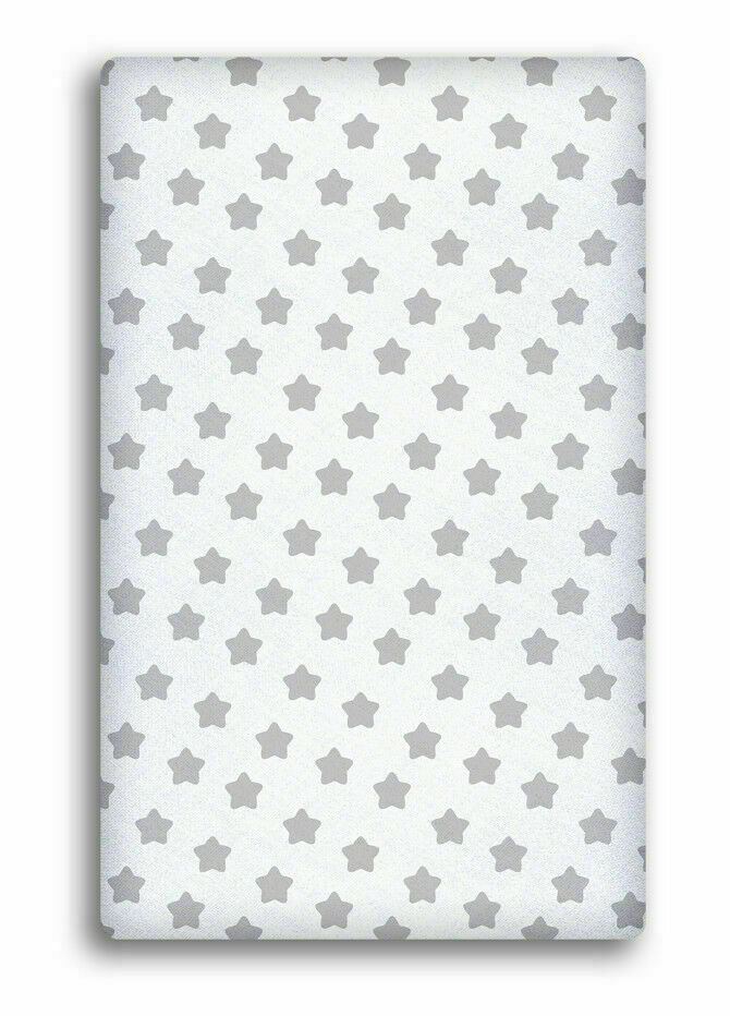 Baby Fitted Junior Bed Sheet Printed 100% Cotton Mattress 160X80cm Big Grey Stars On White