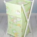 Laundry Basket with white wooden frame and storage removable linen Ladder Green