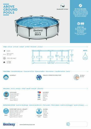 56408 Bestway 10Ft 305cmx76cm Grey Steel Pro Max Round Pool With Filtration Pump