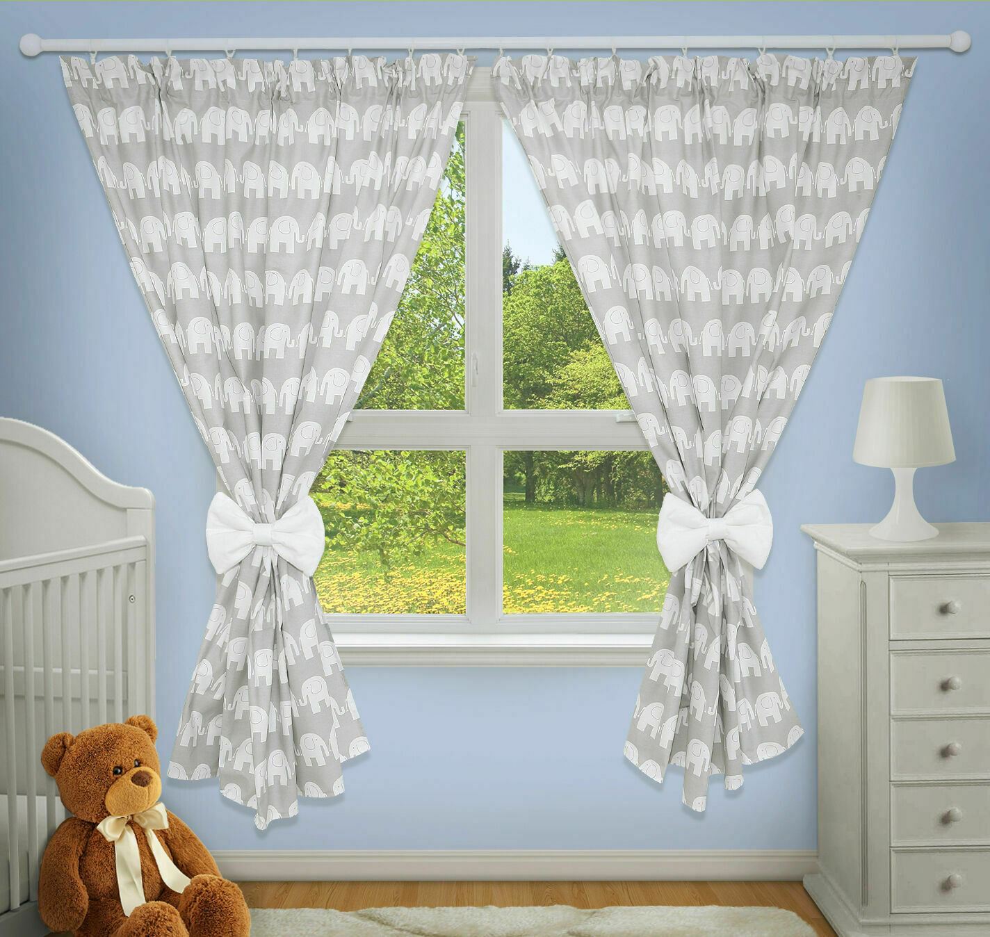 Nursery Curtains for Babies & Toddler's Bedroom Elephants grey