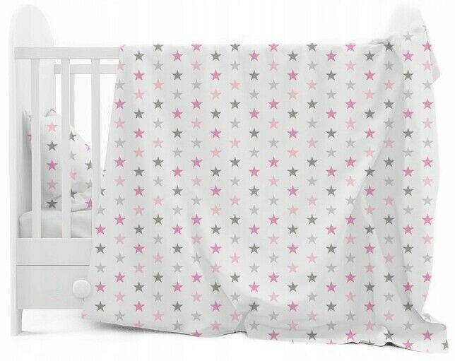 Baby 6Pc Bedding Set Pillow Duvet Quilt Sheet Bumper Fit Cotbed 140x70cm Grey Pink Stars