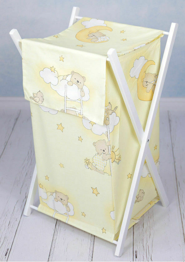 Laundry Basket with white wooden frame and storage removable linen Ladder Cream