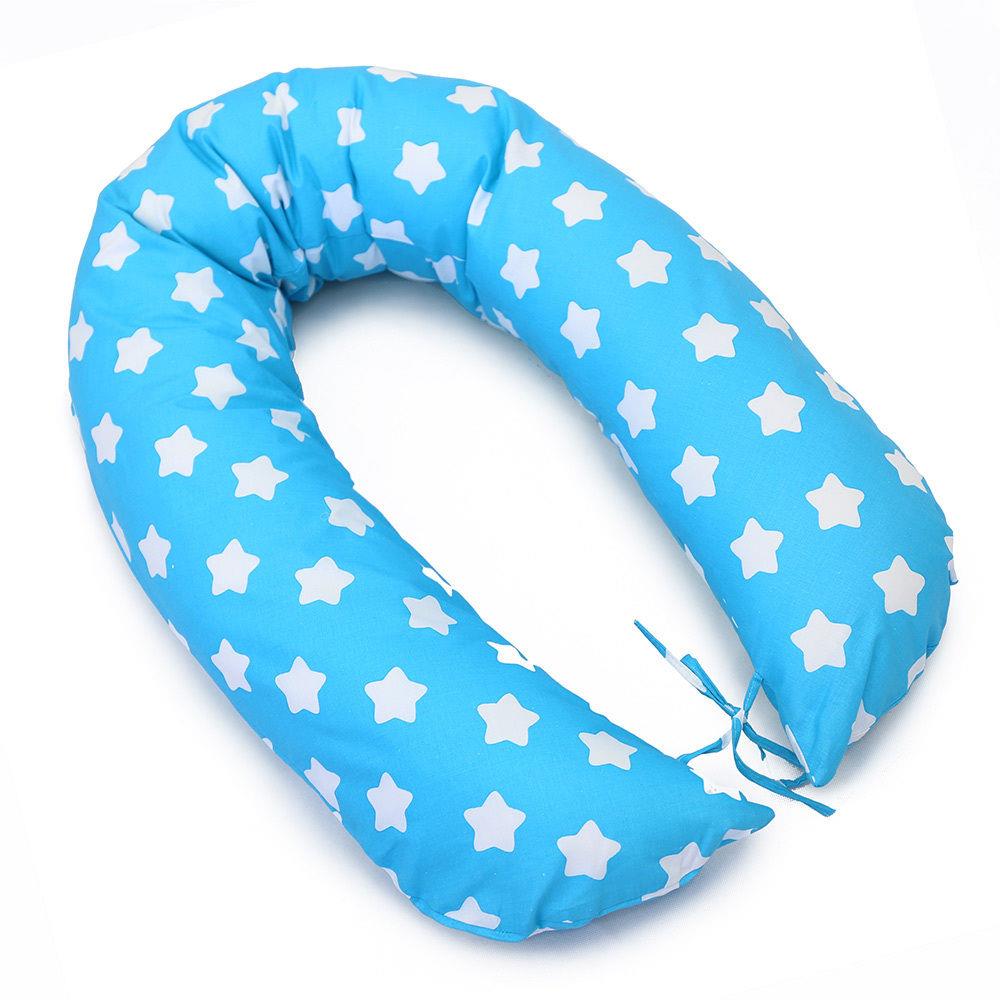 Large Brestfeeding Pillow Cover Baby Pregnancy 170cm Big White Stars On Turquoise
