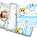 Baby 4Pc Bedding Set Pillow Duvet Quilt Fit Cotbed 140X70cm Owls Moon Blue