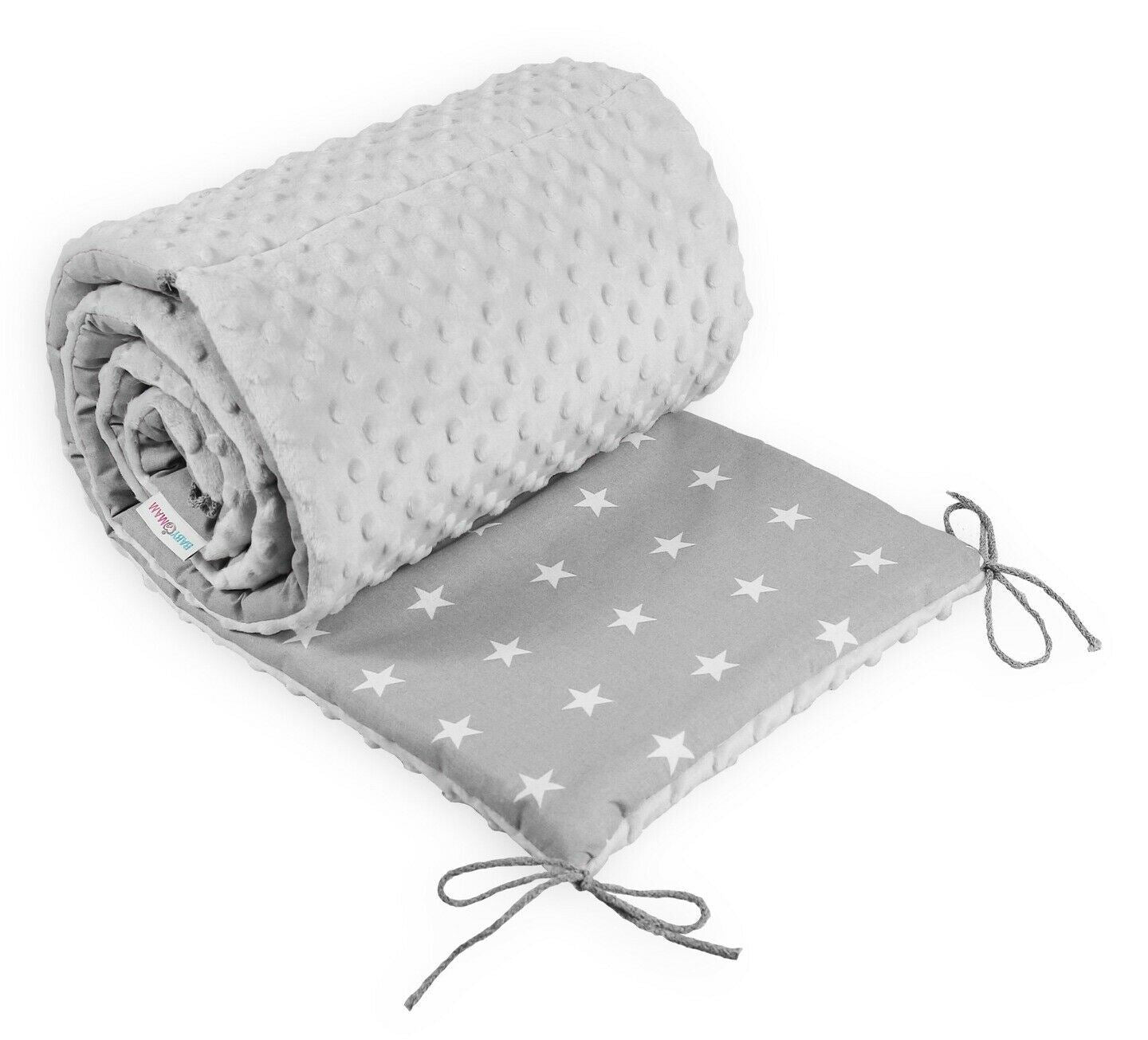 Baby dimple padded bumper 180cm straight fit COT 120x60 Grey/ Small white stars on grey