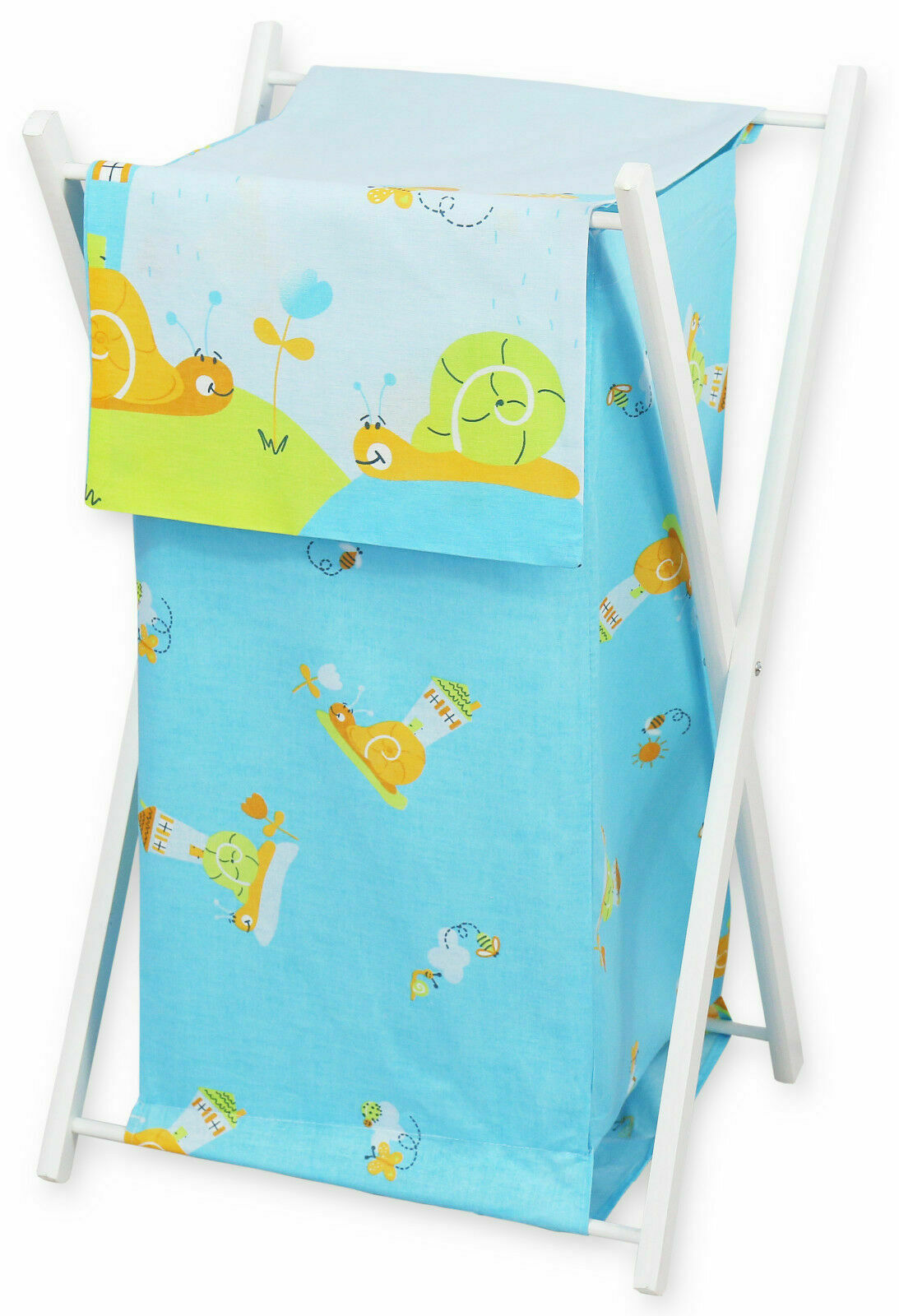 Laundry Basket with white wooden frame and storage removable linen Blue Snails