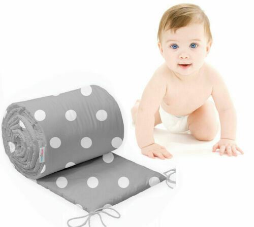 Baby 6Pc Bedding Set All-Round Bumper Fit Cotbed 140X70cm Dots Grey