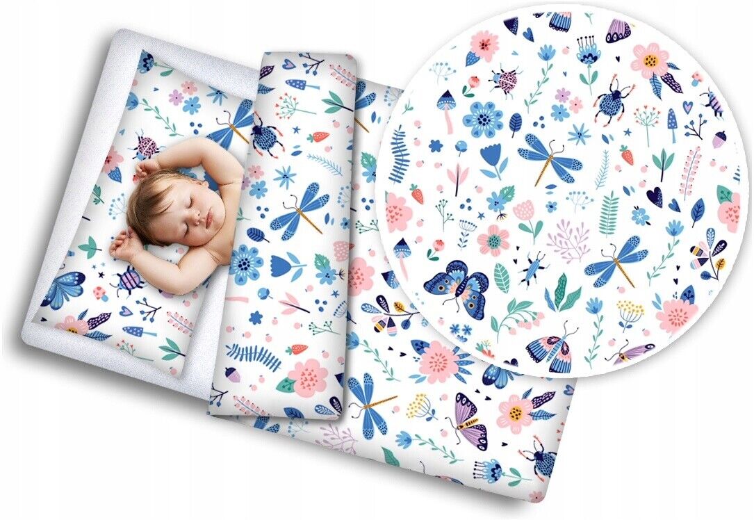 3Pc Baby Bedding Set Bumper Pillowcase Duvet Cover Fit Cot 120x60cm On the Meadow
