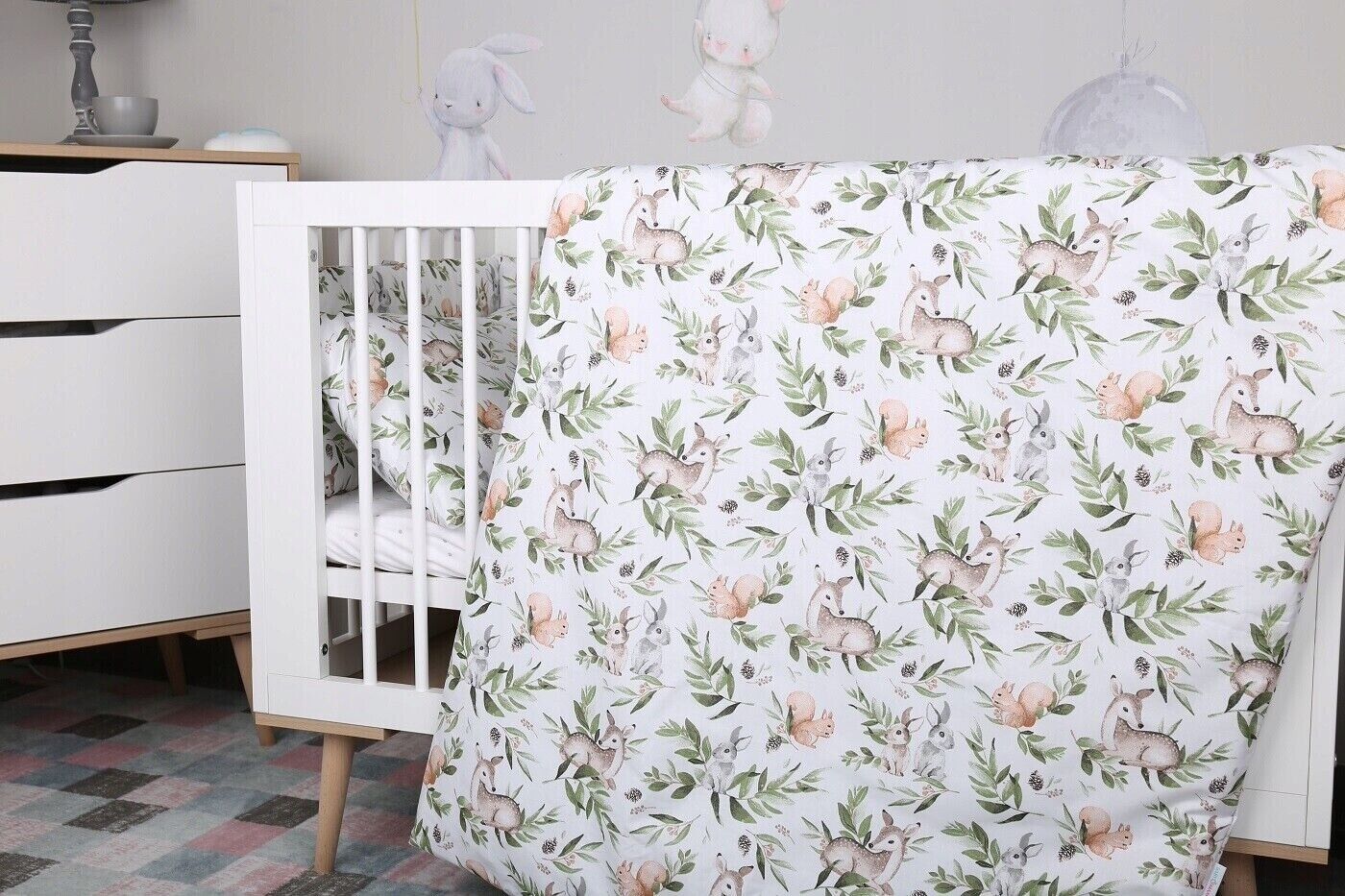 5Pc Baby Bedding Set Bumper ALL-ROUND Pillow Duvet Fit Cot 120x60cm Green Glade