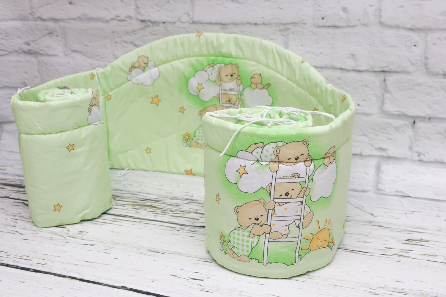 Baby Bedding Set 3pc Cotton All-round Bumper 140x70cm Ladder greend
