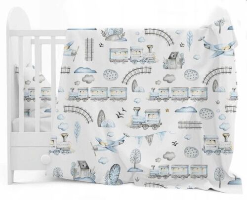 3Pc Baby Bedding Set Bumper All-round Pillowcase Duvet Cover Fit Cot 120x60cm Retro Locomotive